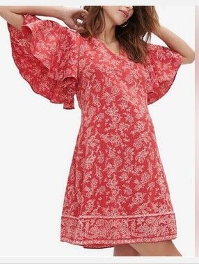 Hatch The Grace Red Floral Flutter Sleeve Maternity Dress